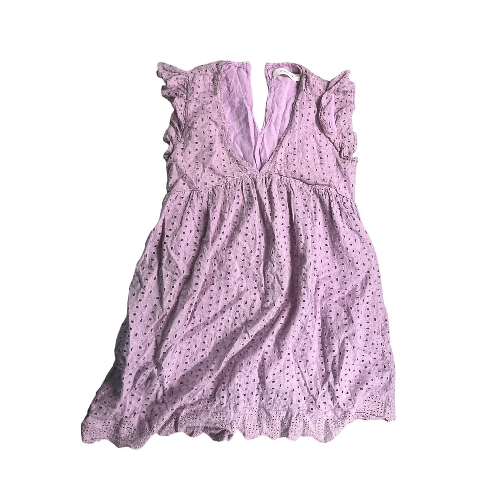 Mustard Seed Eyelet Romper Small Lavender Purple Ruffle Overlay Boho Shorts
